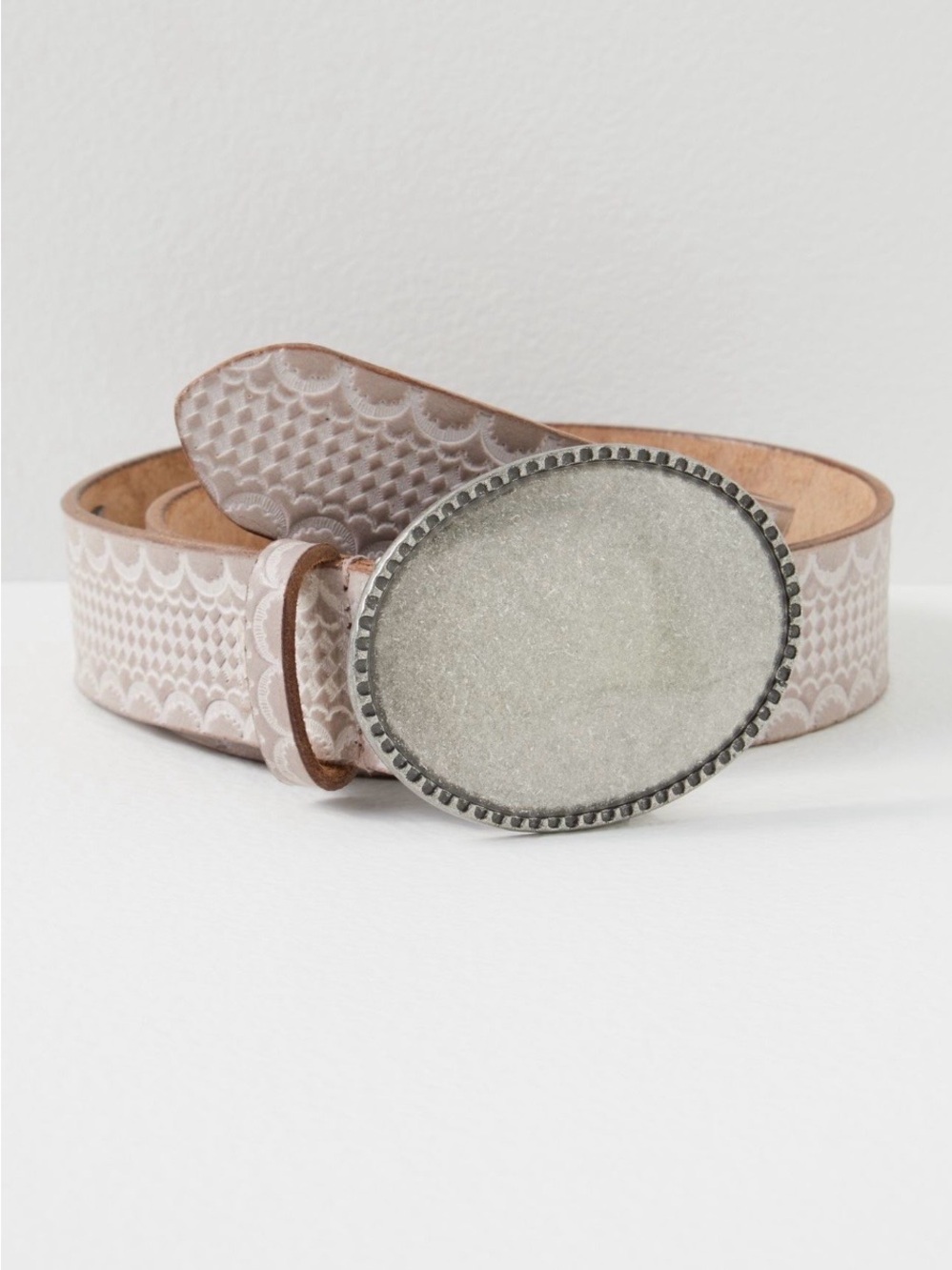 Free People Beige Patterned Belt with Oval Stone Buckle